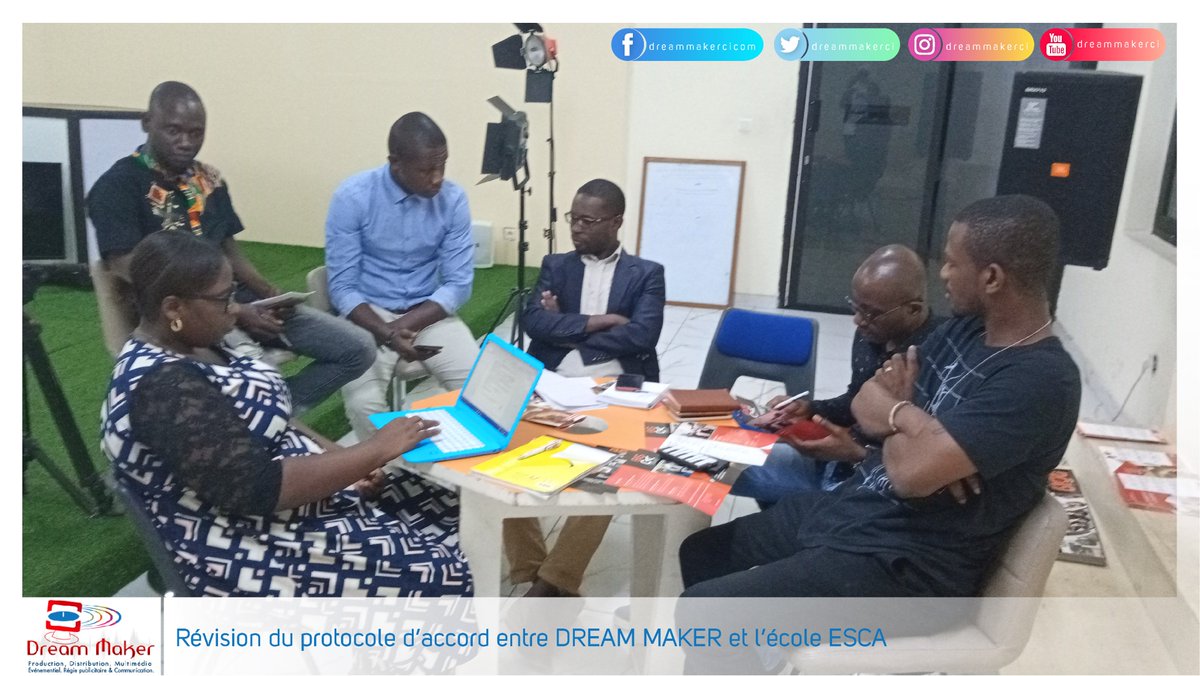 dreammakerci's tweet photo. Essentiellement axée sur une révision du protocole d'accord de partenariat, une rencontre s'est tenue dans à l'ecole ESMA Abidjan entre @dreammakerci et ESCA Ciné

#partenariat #esma #esca_cinema #dreammaker #starDreamMakerMusic #SDMM https://t.co/rwqyZQwdSJ