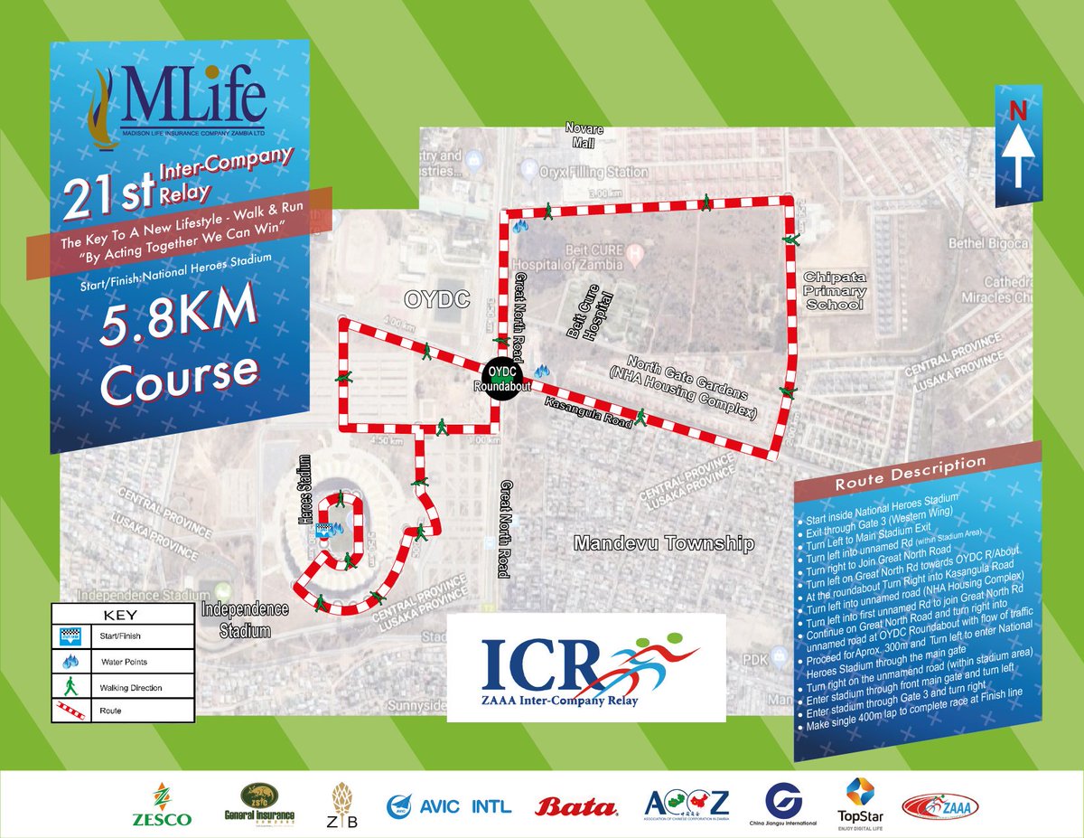 IntercompanyR's tweet photo. Check out our Marathon routes, pick your favourites and come join us for this year's Madison 21st Intercompany Relay on the 22nd June at Heroes Stadium.
Register now! #21st #MadisonLifeIntercompanyRelay #InterCompanyRelay #ICR2019 #June22 #YouthTakeOver #LusakaZambia https://t.co/mgepZDBS5j