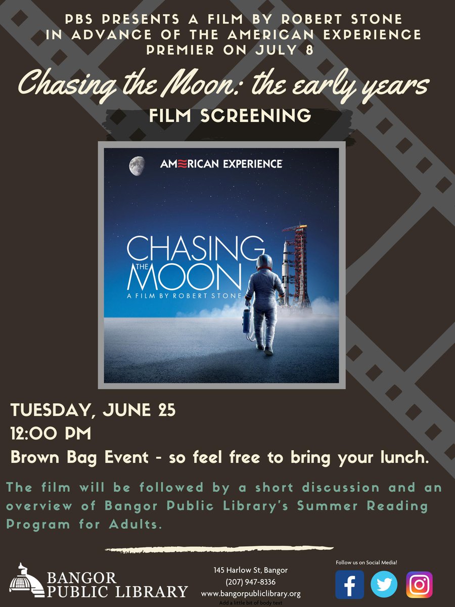 bangorlibrary's tweet image. #heybangor #chasingthemoon #summerprogramming #brownbaglunch #librarylife @AmExperiencePBS