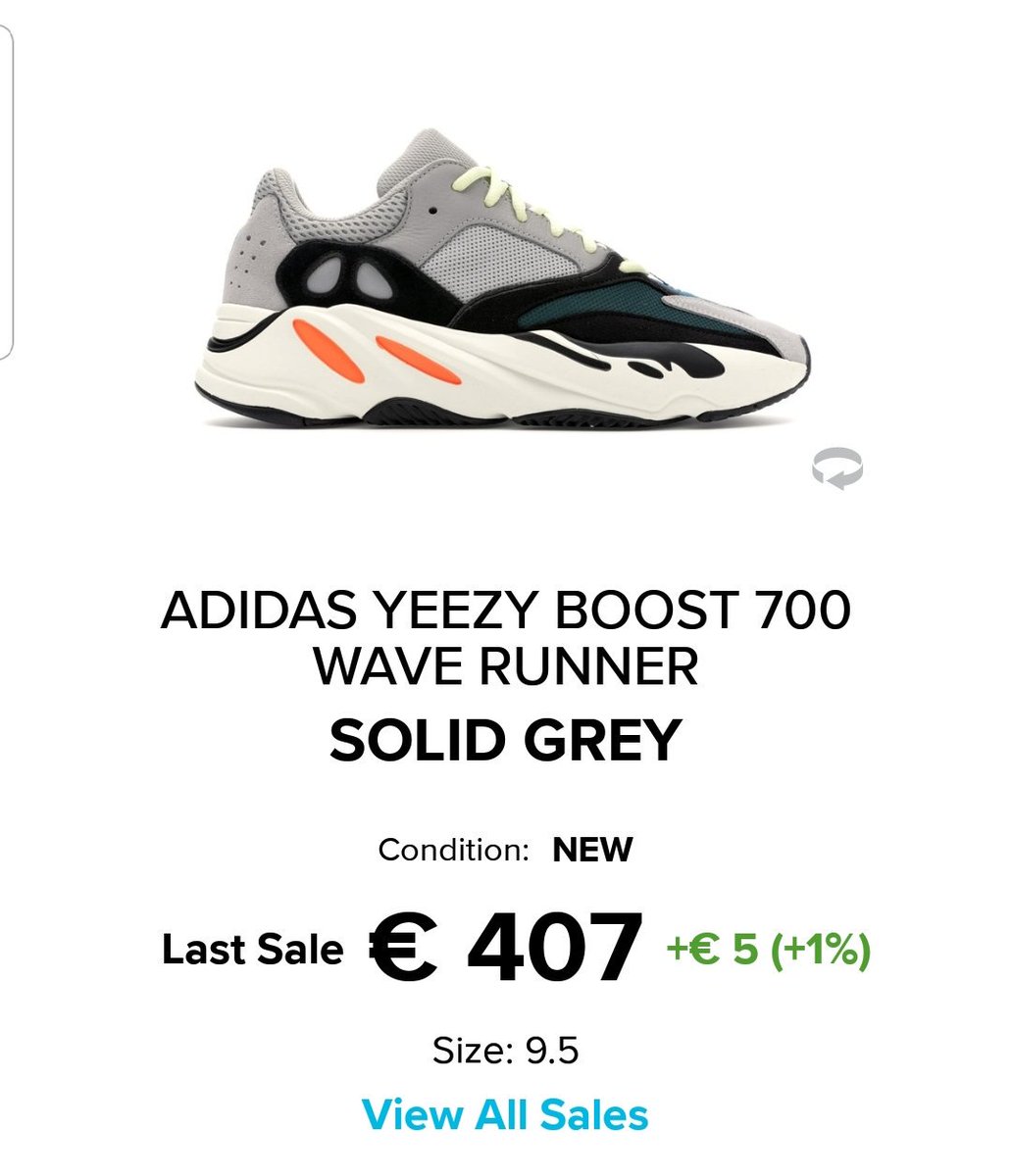 CoppingEu's tweet photo. Adidas yeezy boost 700 wave runner. Is currently reselling at around €400. This fall or winter adidas will do another restock and due to this stock prizes will go down. If you own them and want to sell, do it now! If you want to cop them this time resell will be around €340. https://t.co/SE6vy5yuHr