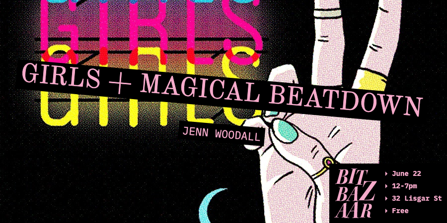 TheBitBazaar's tweet photo. Artist, cartoonist and tender badass @jennwoodall brings the eye-popping riso GIRLS and Magical Beatdown and many more treasures back for #bitbazaar10. 🗡🌺 #totechzines https://t.co/O1NPPHQq9l