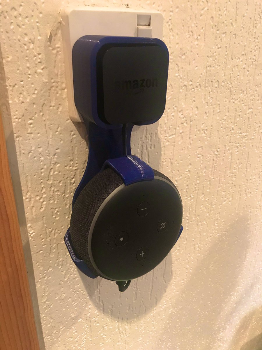 stek977's tweet image. After a failed attempt at breaking out the supports to find out the plug didnt fit. I scaled it up to 102 and perfect print this time for my Alexa holder. Hangs from a plug socket with cable wrapped around #practicalprinting #3Dprinting