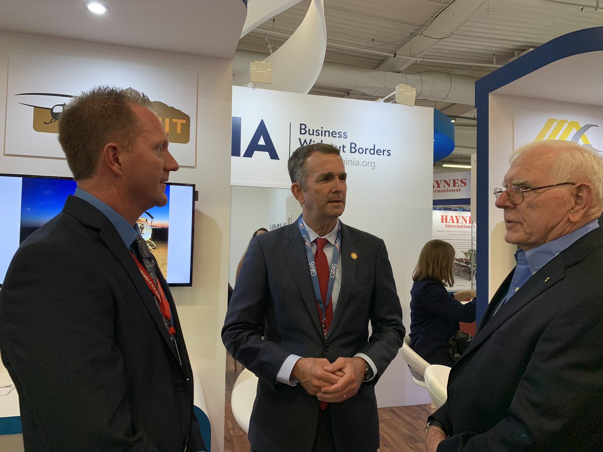 PaulHGrossman's tweet photo. Governor Northam visited the Virginia booth at the #ParisAirShow to meet with the 8 exhibiting companies and discuss securing international sales. #PAS19 #VAExports #BusinessWithoutBorders https://t.co/NHcrN3HjbQ