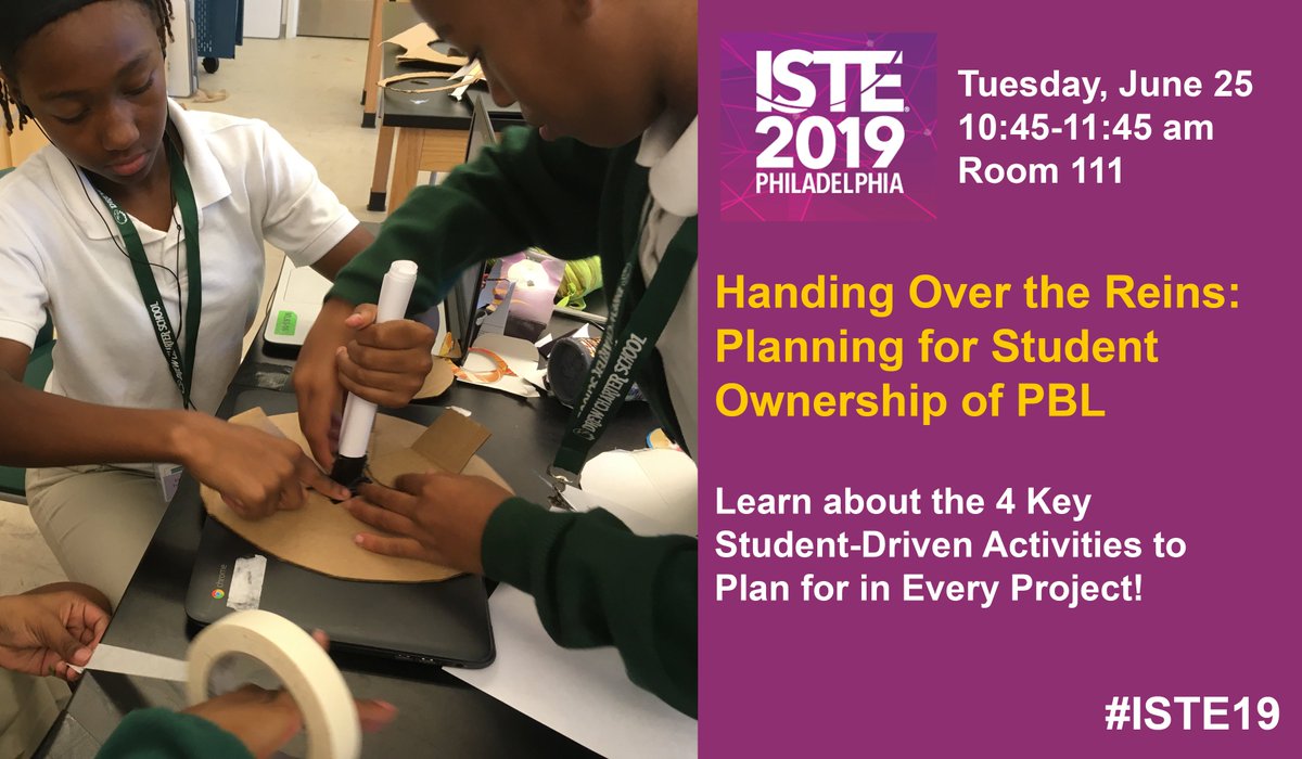 CREATOMbuilder's tweet photo. Join .@DrewCharter and #CREATOMsetgo for Handing Over the Reigns: Planning for Student Ownership of #PBL Come learn about 4 key #StudentDriven activities that can be used in any project. See you on June 25 at 10:45am in Room 111 #ISTE19 https://t.co/6OgKSQRoas