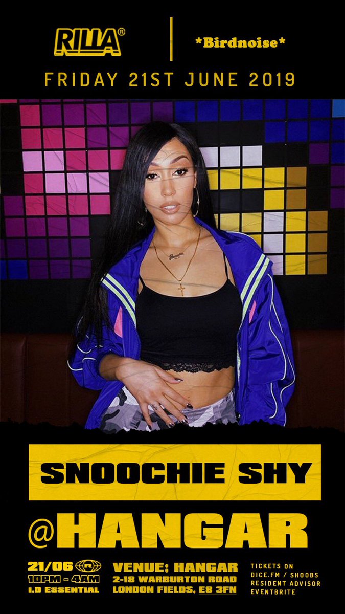 Making her RILLA x *Birdnoise* Debut we have the one and only <a href="/Snoochieshy/">shy</a> 💛

Limited tickets

Shoobs:
shoobs.com/events/40944/r…

Resident Advisor:
residentadvisor.net/events/1277132

Dice:
dice.fm/event/d5xmv-ri…