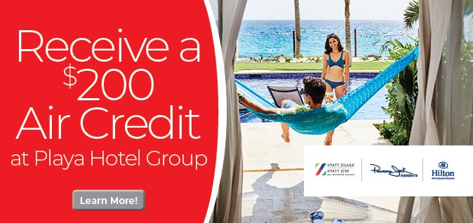 Sunquest's tweet photo. Receive a $200 Air Credit at Playa Hotel Group https://t.co/T4Vv3yuUrn https://t.co/fNBPa3UM9q
