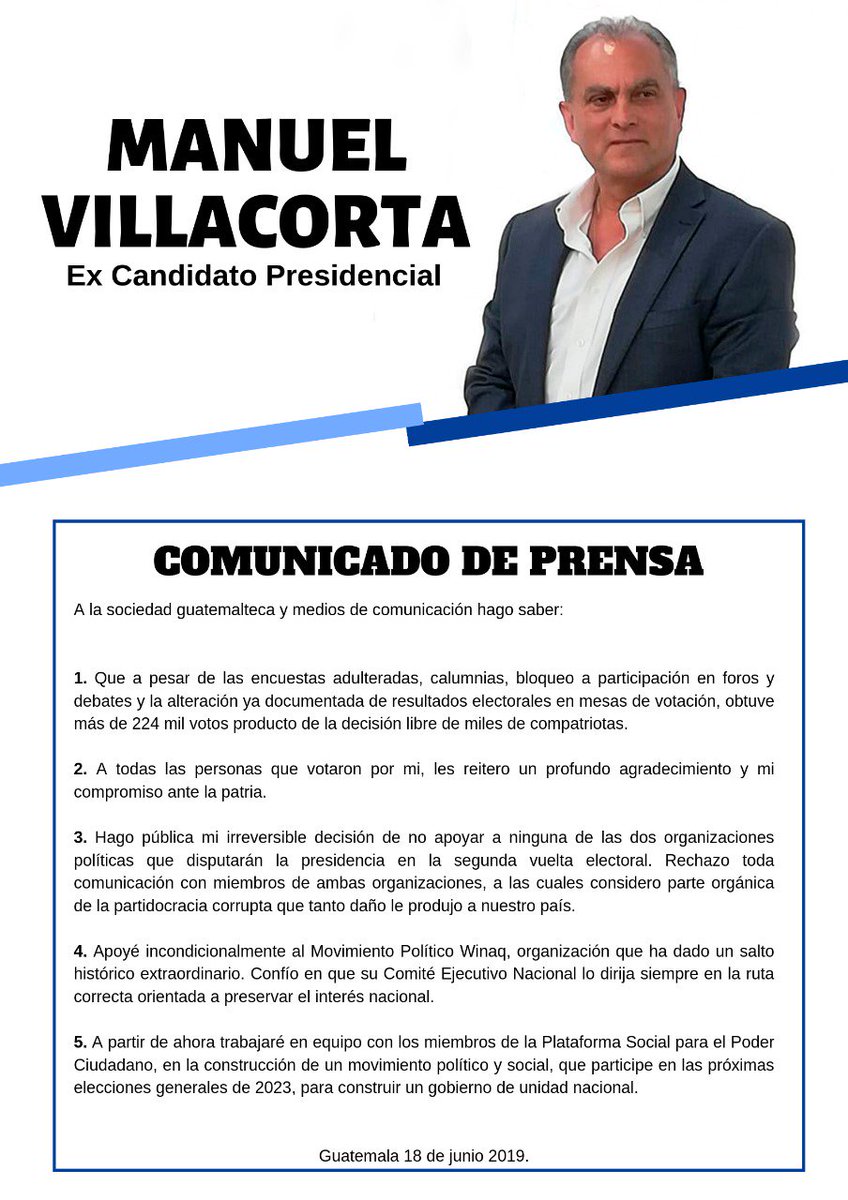 MVillacortaOf's tweet photo. COMUNICADO DE PRENSA:  a la población de Guatemala y medios de comunicación.
#ManuelVillacorta https://t.co/JP4zzhqOLv