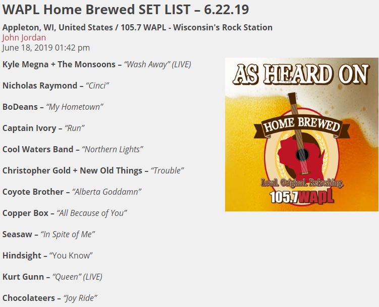 Wisconsin-Brewed Tunes comin' at'cha Saturday 9am LIVE on 105.7 FM and WAPL.com. 
Stream 100's of Wisconsin musicians 24/7 @ waplhomebrewed.com
Cheers to Your Ears!