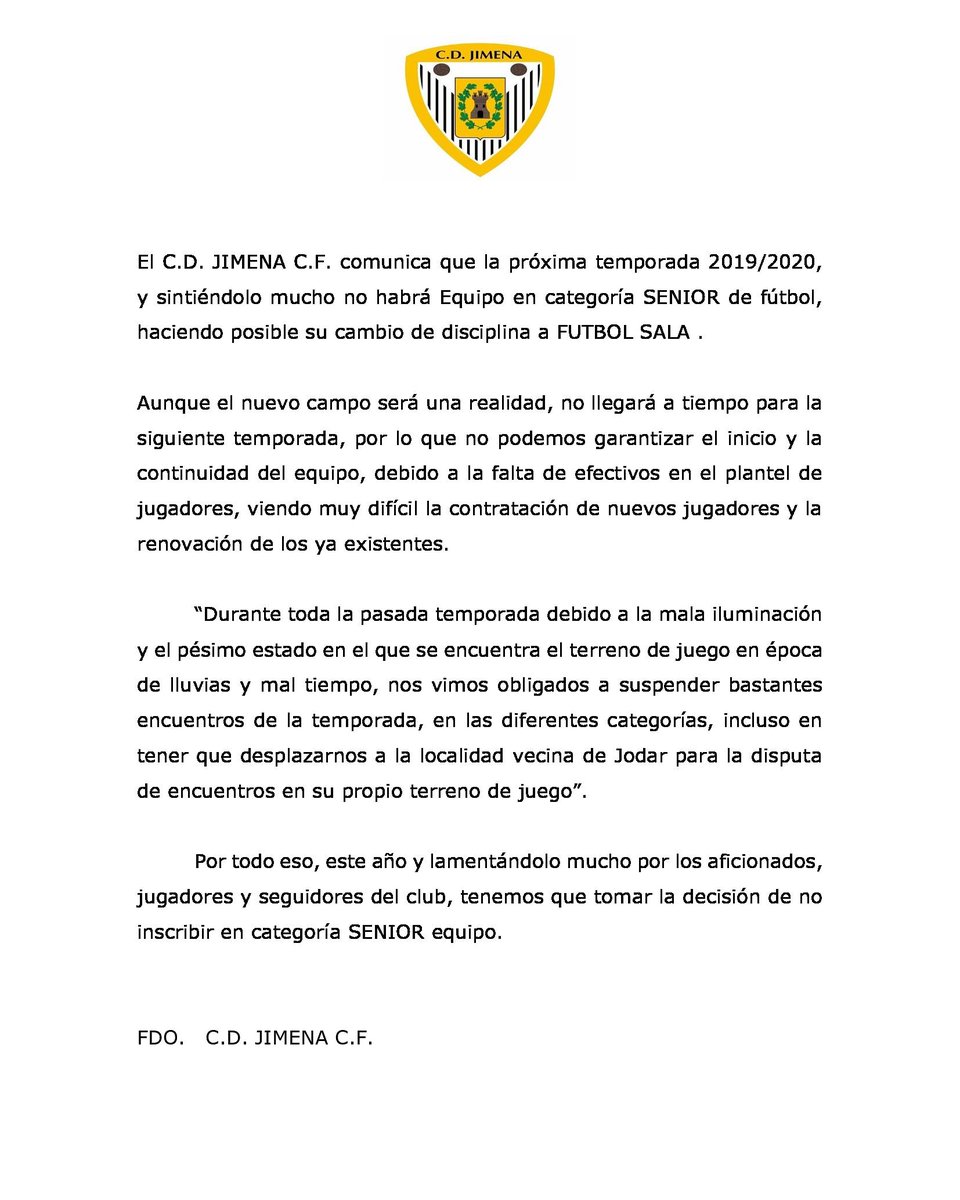 CDJIMENACF1's tweet photo. COMUNICADO OFICIAL. #cdjimenacf https://t.co/Iwm9cTTkMV
