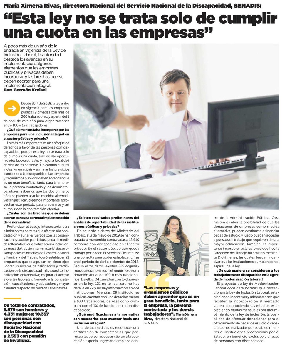 senadis_gob's tweet photo. "Esta ley no se trata sólo de cumplir una cuota en las empresas" dice hoy nuestra Directora Nacional @xrivasa sobre la Ley de Inclusión Laboral en @latercera https://t.co/K9h1q1AkVG https://t.co/JK8j3ZWCLl