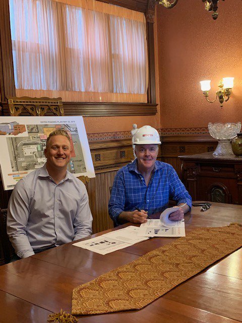 Executive Director of Hoyt Sherman Place, Robert Warren sporting our Estes hard hat. Addition and renovation coming to this significant landmark. <a href="/hoytsherman/">Hoyt Sherman Place</a> #historic #renovation #Iowa #DesMoines