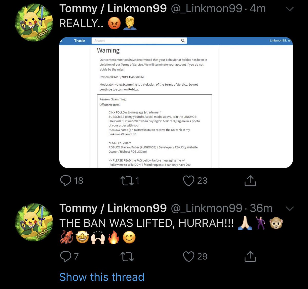 Tommy Use Code Linkmon99 On Twitter Because They Banned Me