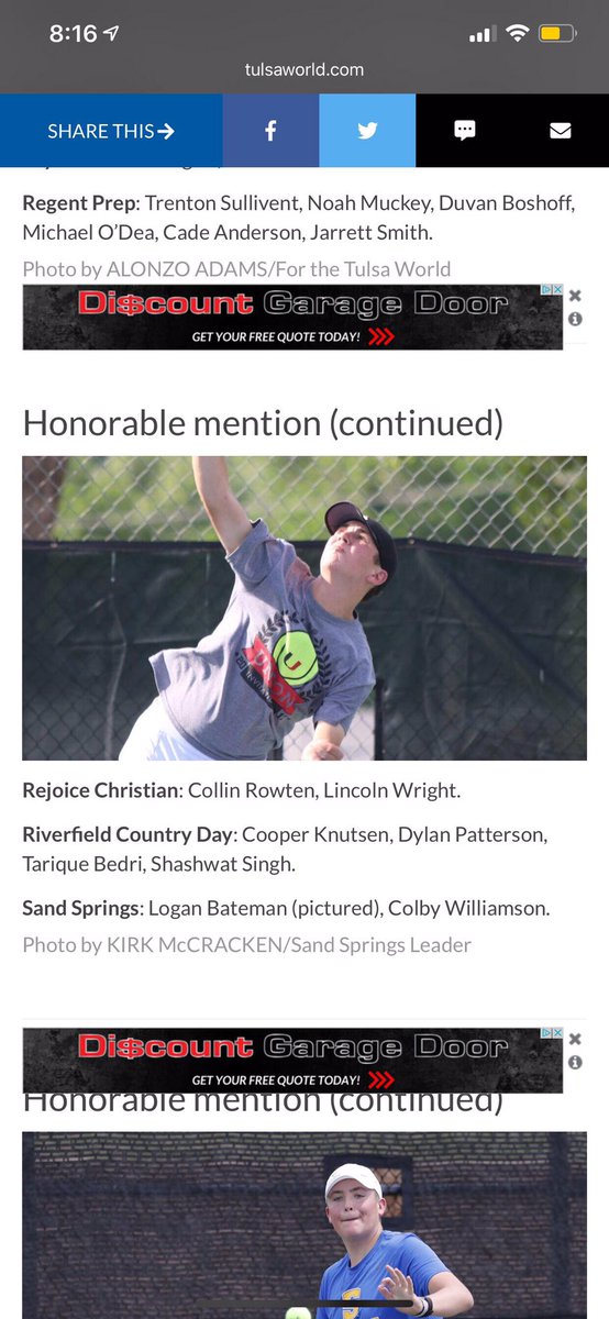 We love to see <a href="/BatemanDrake/">Logan Bateman</a> in action. 💪 Logan as well as Colby Williamson were also named honorable mentions in the <a href="/tulsaworld/">Tulsa World</a> Way to go boys!! 🎾