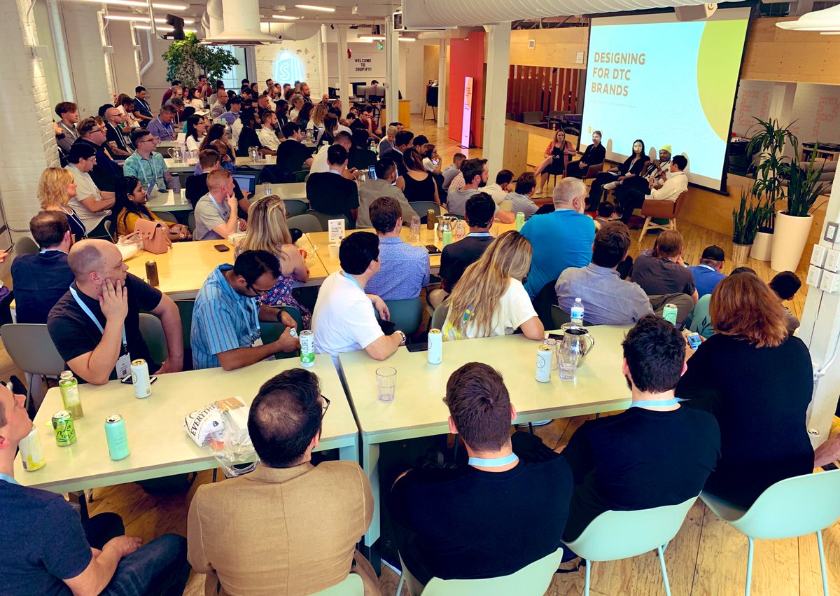 JAM PACKED room for a #ShopifyUnite panel on “Designing for DTC Brands” with some amazing agencies and hosted by <a href="/PointerCreative/">Pointer</a>, one of the industry’s best 💪.