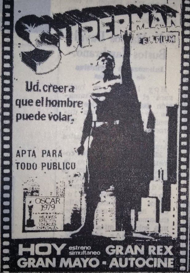 Superman, protagonizada por Christopher Reeve, fue estrenada hace exactamente 40 años (1979) en Córdoba en el Autocine, el Gran Mayo y Gran Rex según las páginas de espectáculos de <a href="/LAVOZcomar/">LAVOZcomar</a>