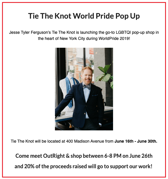 New York City and World Pride Pop Up Event by Tie The Knot