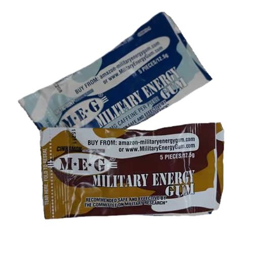 MEG Military Gum is ON SALE - 5 pieces of gum per package, sold in 12-packs (total of 60  pieces of gum). Now only $3.60 per 12-pack. Available in Cinnamon or Peppermint. Caffeinated! Great for the trail or when you need an extra pick-me-up. theepicenter.com/mre-meals-read…