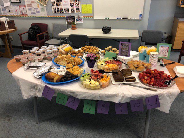 ers_school's tweet photo. Thank you to our wonderful Parent Council who organized a Staff Appreciation Breakfast for all staff at ERS this morning.  Thank you so much for your treats and kinds messages.  We certainly felt appreciated this morning and we definitely appreciate our Parent Council. https://t.co/luJwIjVh62