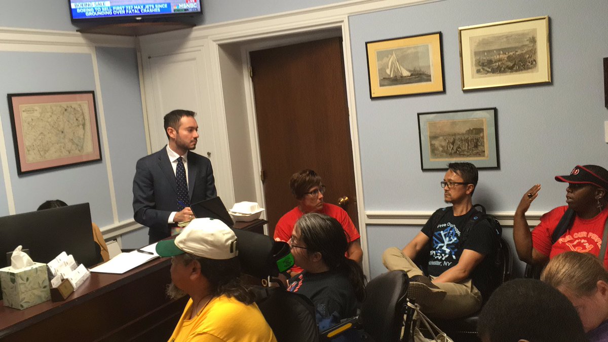 #EnergyAndCommerce committee staff told @NationalADAPT that they won’t let #DIAToday happen on their watch. Now we’re in Rep. Pallone’s office because we want to know why @FrankPallone is willing to tell #DisabledAmericans that we don’t deserve our civil rights. #ADAPTAndRESIST