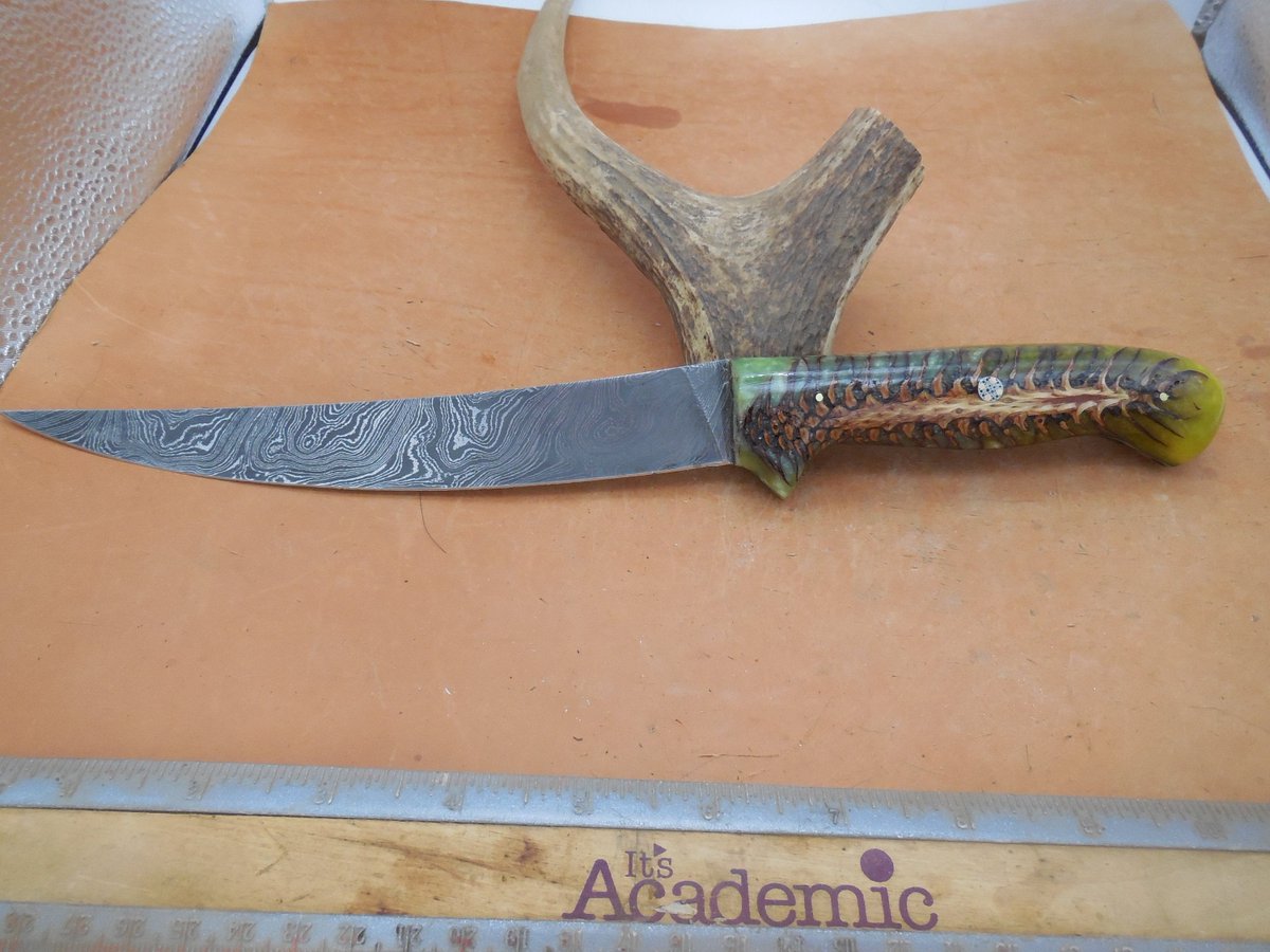 Ericsknives's tweet photo. Excited to share the latest addition to my #etsy shop: Damascus Fillet Knife with Pinecone Resin handles Mosiaic pin https://t.co/ctqUffrYyS #fishing #boneing #filletknife #knife #fish #camping #outdoors #chefknife https://t.co/A5TaBX9uDk