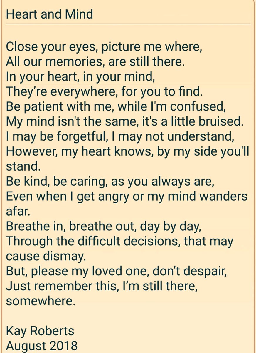 kayroberts1971's tweet photo. #dementia #Alzheimers #Sorrow #love #support #help #assist #poetry #poems #WordsOfWisdom #wordsoflove #wordsofsupport
For anyone who is affected by this cruel disability. I send to you my prayers and love๐ https://t.co/lbOoWBr8Vg