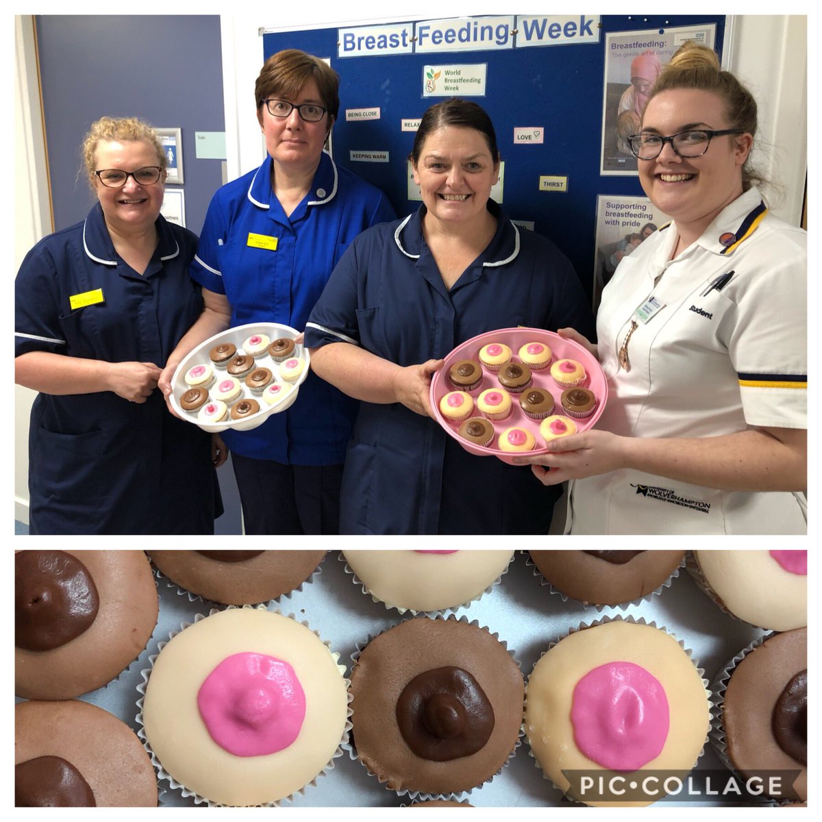 pobette007's tweet photo. Celebrating National Breastfeeding Awareness Week with some fantastic Boob cakes on Maternity Burton site @UHDBTrust #breastisbest #BreastfeedingCelebrationWeek #breastfeeding https://t.co/0jVqhKn3jD