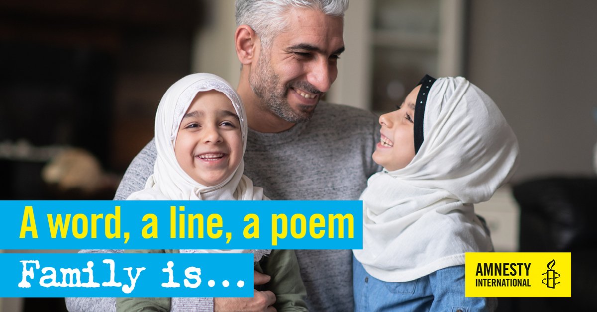 holliepoetry's tweet photo. To mark #RefugeeWeek, @AmnestyUK are calling on the UK Government to change the rules around refugee family reunion - they want as many lines about what family means to people. Add yours below! 👇 #FamiliesTogether #WordsThatBurn . Family is... x https://t.co/L8OR0mZura