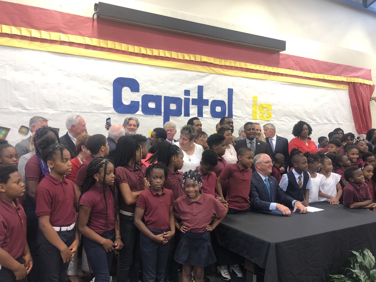 Funding early childhood #education was a top #CRLD #session priority. Proud to stand with a coalition of supporters as @JohnBelforLA signs HB105 into law, including $20M for early childhood, funding for higher ed & #teacherpay raises. @RepPatSmith @DanClaitor @ReginaBarrow