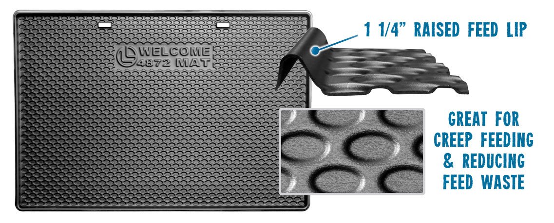 doublelgroup_ag's tweet photo. Reduce pig stress &amp; creep feed waste with Double L's 4' x 6' Wean-to-Finish Pig Mat! Its 1 1/4" raised feed lip keeps creep feed on mat while 1/8" deep oval indentations keep little #pigs from moving creep feed around &amp; wasting it. https://t.co/7z3ZohKJ9B  #swine #creepfeeding https://t.co/l5kLTieLDD