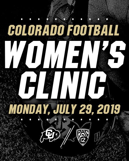 REGISTER TODAY for the Colorado Football Women's Clinic with <a href="/CUBuffsFootball/">Colorado Buffaloes Football</a>! Meet the staff, learn one-on-one from the best coaches in the Pac-12 and try out your skills on the field. cubuffs.com/events