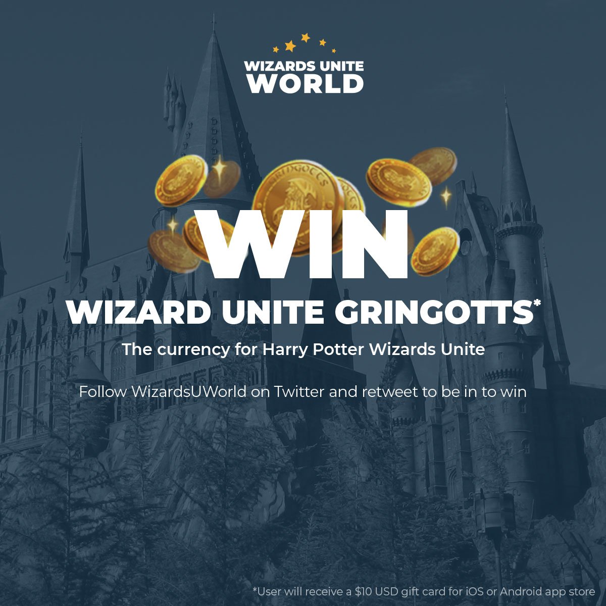 Wizards Unite World ✨ (@wizardsuworld) on Twitter photo In celebration of the #WizardsUnite event in LA, we are giving away some Gringotts! Simply retweet this tweet and follow <a href="/WizardsUWorld/">Wizards Unite World ✨</a> to win a gift card to buy some Gringotts on iOS or Android #WULA In celebration of the #WizardsUnite event in LA, we are giving away some Gringotts! Simply retweet this tweet and follow <a href="/WizardsUWorld/">Wizards Unite World ✨</a> to win a gift card to buy some Gringotts on iOS or Android #WULA