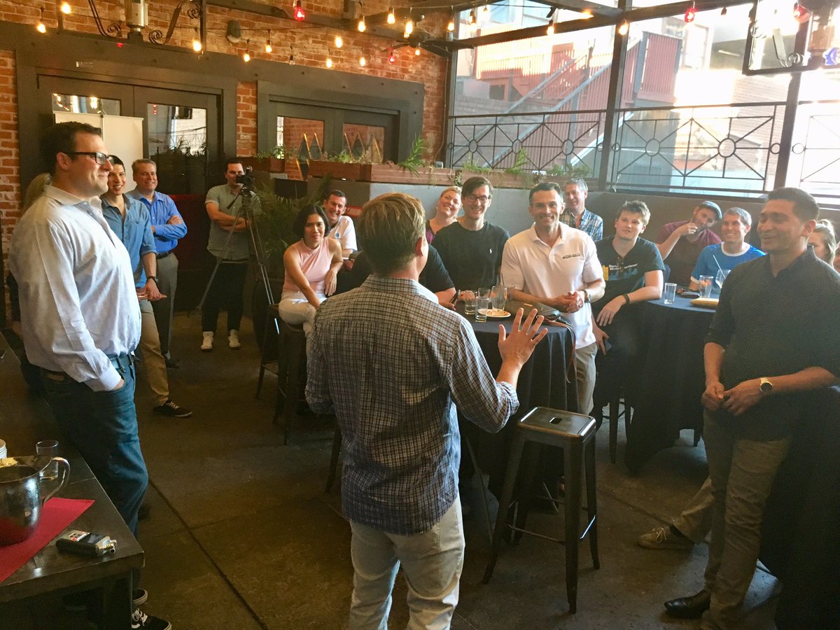 About 35 people at tonight’s #StartupSac #HappyHour at <a href="/SacRabbit/">The Red Rabbit</a>. Jeremy Perkins, founder &amp; CEO of Precision Medical Products is fielding their questions about #startuplife.