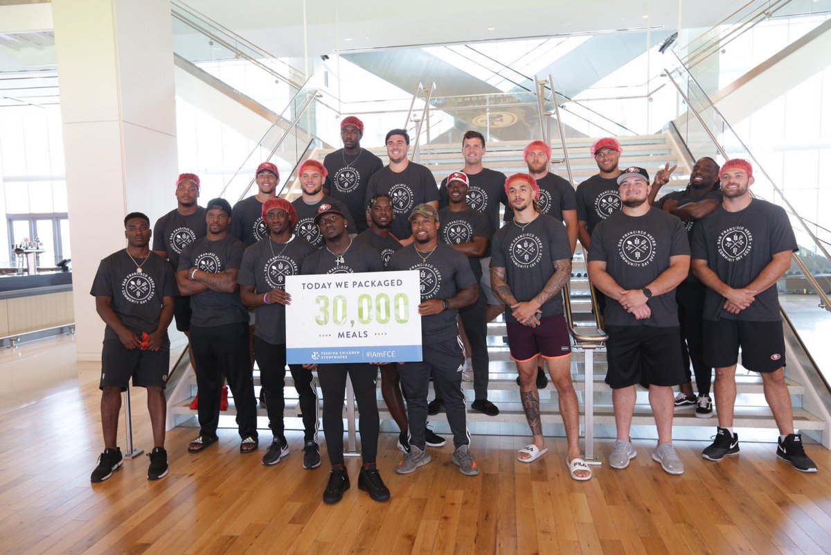 Had a great time today packing meals for 2019 Community Day! #49ersHuddleFor100