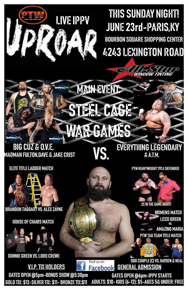 PTWrestling's tweet photo. .@RickyCardinal5, @HollywoodSwayze, @DonnieBentley6!
@TaggartYLM v @AlexZayne!
D. Green v @LordCreweKills 
Donaldson / @NGnarly v @alexhayd / @DerekNeal91
@GreenLexxi v @Amazing_Maria 
@OfficialBigCuz @TheJakeCrist @FultonWorld v @EverythingSledd @theATMorris @legendoflarryd https://t.co/Ff8g232sxg