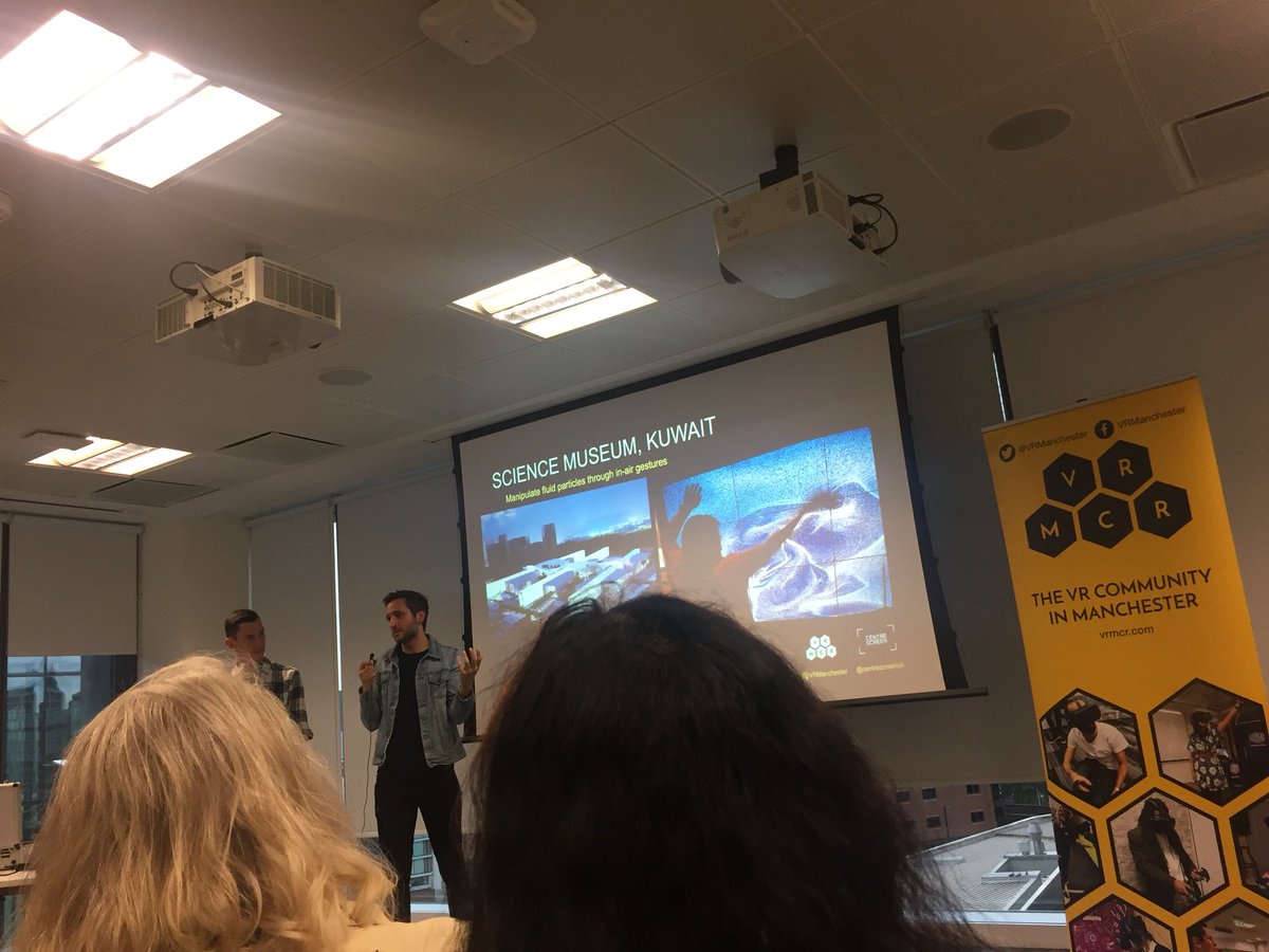 VR_Rosie's tweet photo. No headsets required! A talk by @dan_lusby @danielebaron @CentreScreenUK eye opening, amazing examples of communal immersive installations in museums! Without the need of headsets meaning families can all enjoy immersive storytelling! Such exciting stuff happening @ #VRManchester https://t.co/v1dbigKN2A