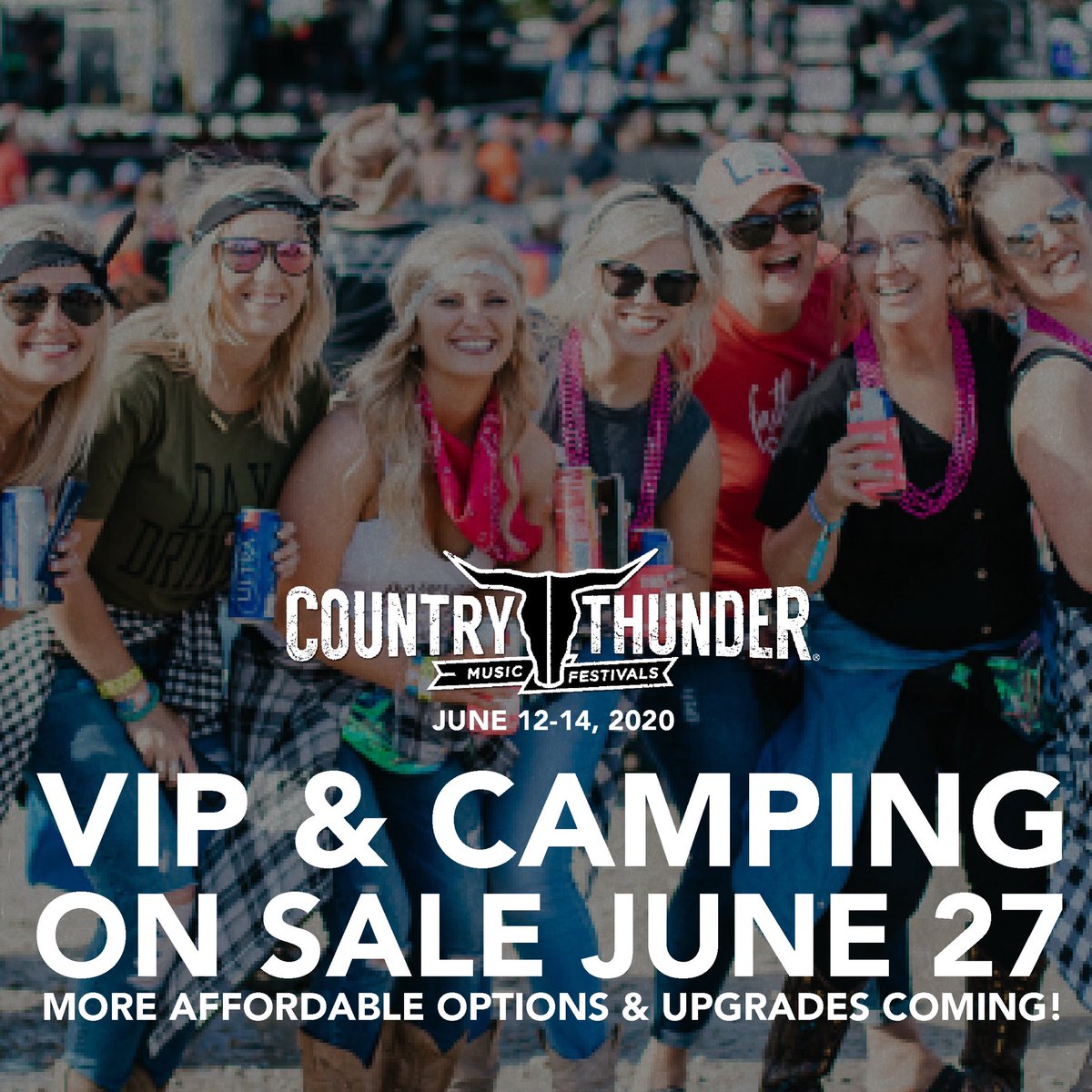 VIP &amp; Camping go on sale June 27! 🎶 More affordable options &amp; upgrades coming! 🤘 #CTNation #CountryThunderIowa #CountryThunder