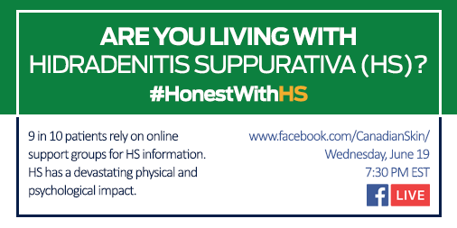 CanadianSkin's tweet photo. Dermatologist @drmarkkirchhof will be joining us this week for a Facebook Live to talk about HS and answer your questions. Mark the date and tune in! #HonestWithHS https://t.co/wYSKhMYLZt