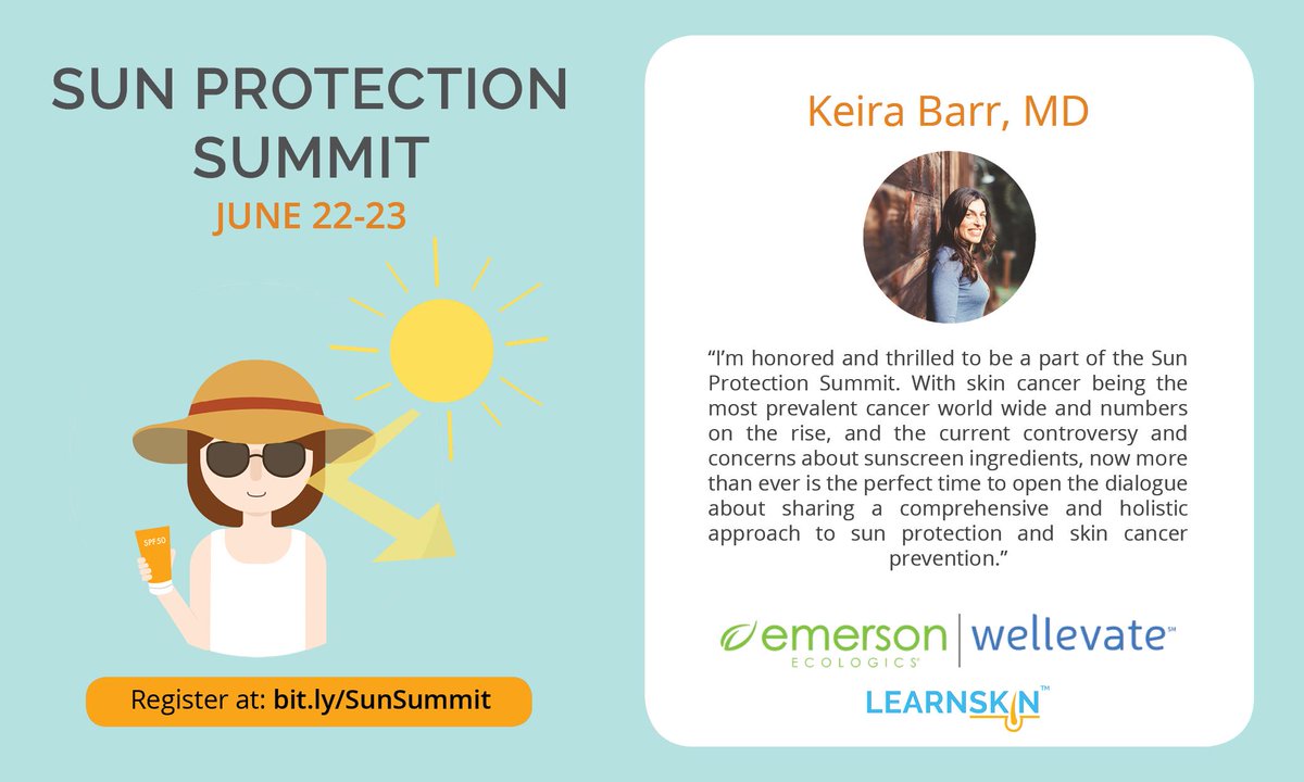 Our one of a kind online Sun Protection Summit is this weekend June 22-23. You can register for free here learnskin.com/social/series/…
Hear from one of our summit experts @drkeirabarr