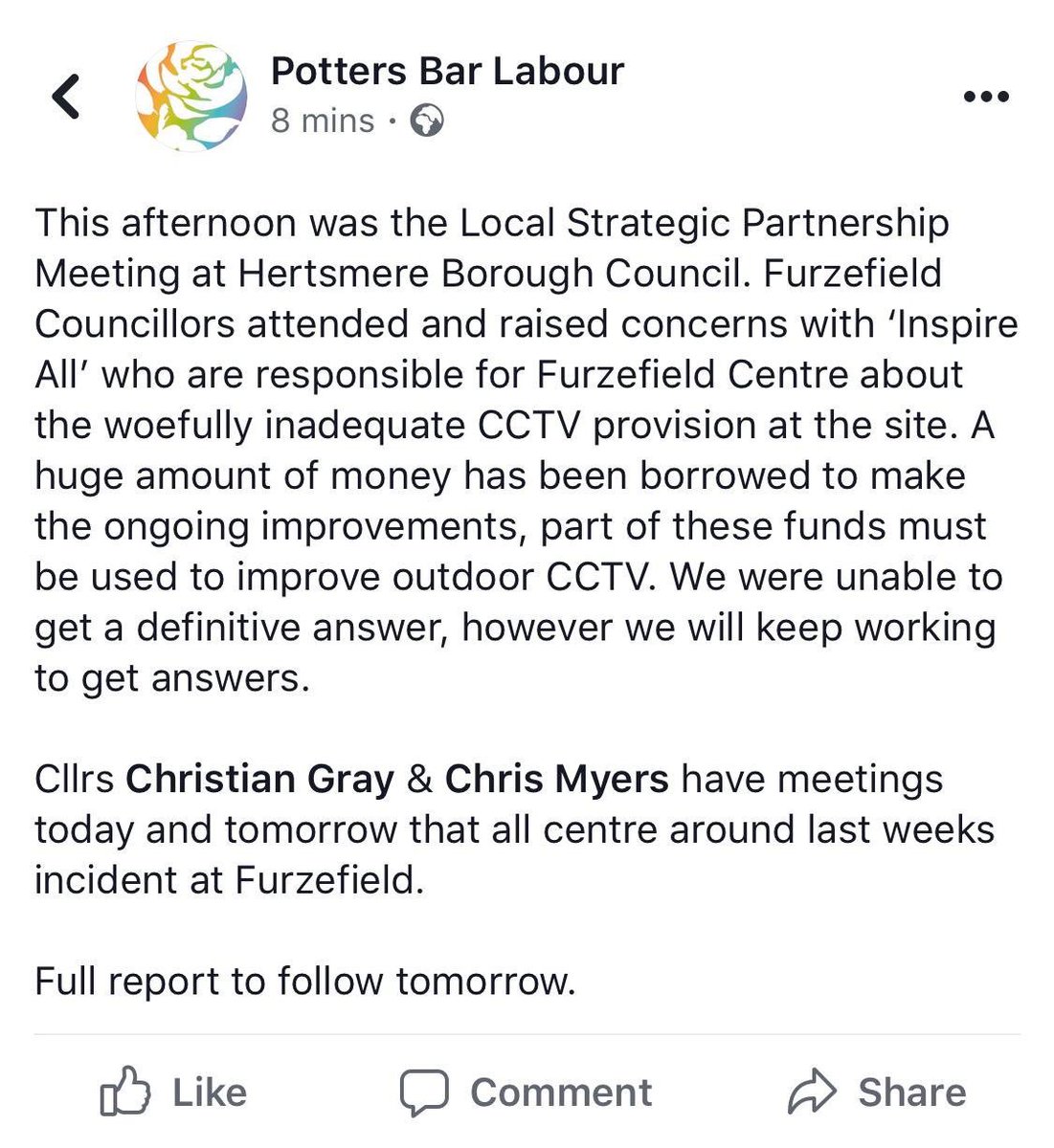 PBLabourUK's tweet photo. Update relating to the violent crime incident in #Furzefield #PottersBar last week. https://t.co/HdtENwiKdO