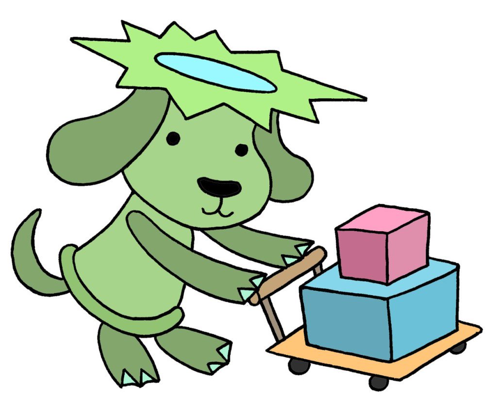 T Koni V Twitter 犬のキャラクターイラスト 運搬 配送 配達 宅配 荷物 台車 T Co Dljtxjqfaj