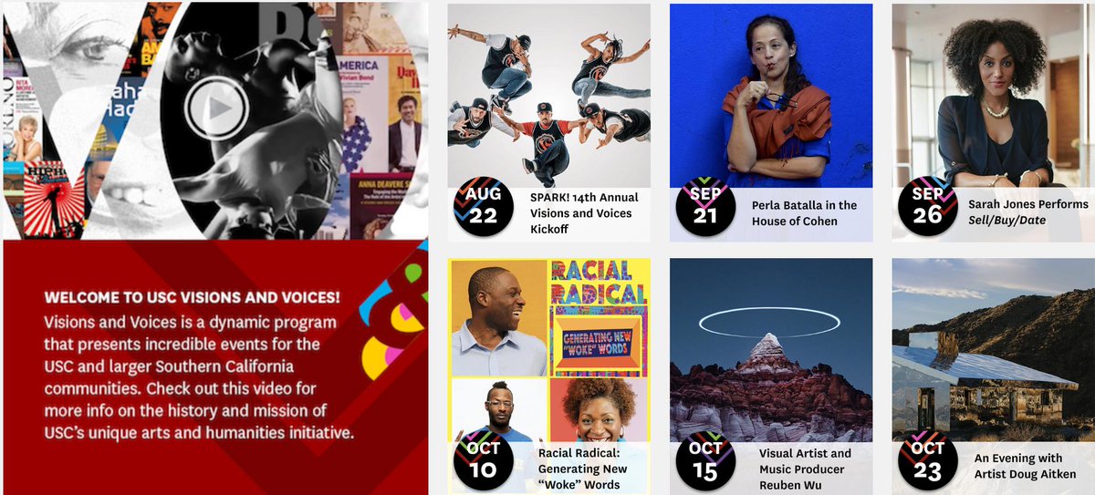 Screenshot of new Visions and Voices events