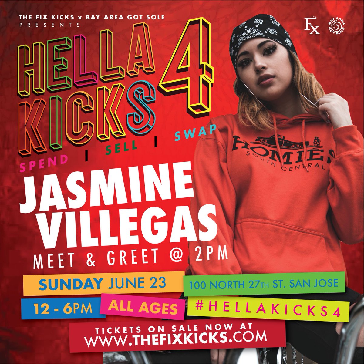 NVRM9_'s tweet photo. This Sunday! Make sure to come meet @JASMINEVILLEGAS at the @neverleftV booth at Hella Kicks 4!!! https://t.co/LPcn1i0COz