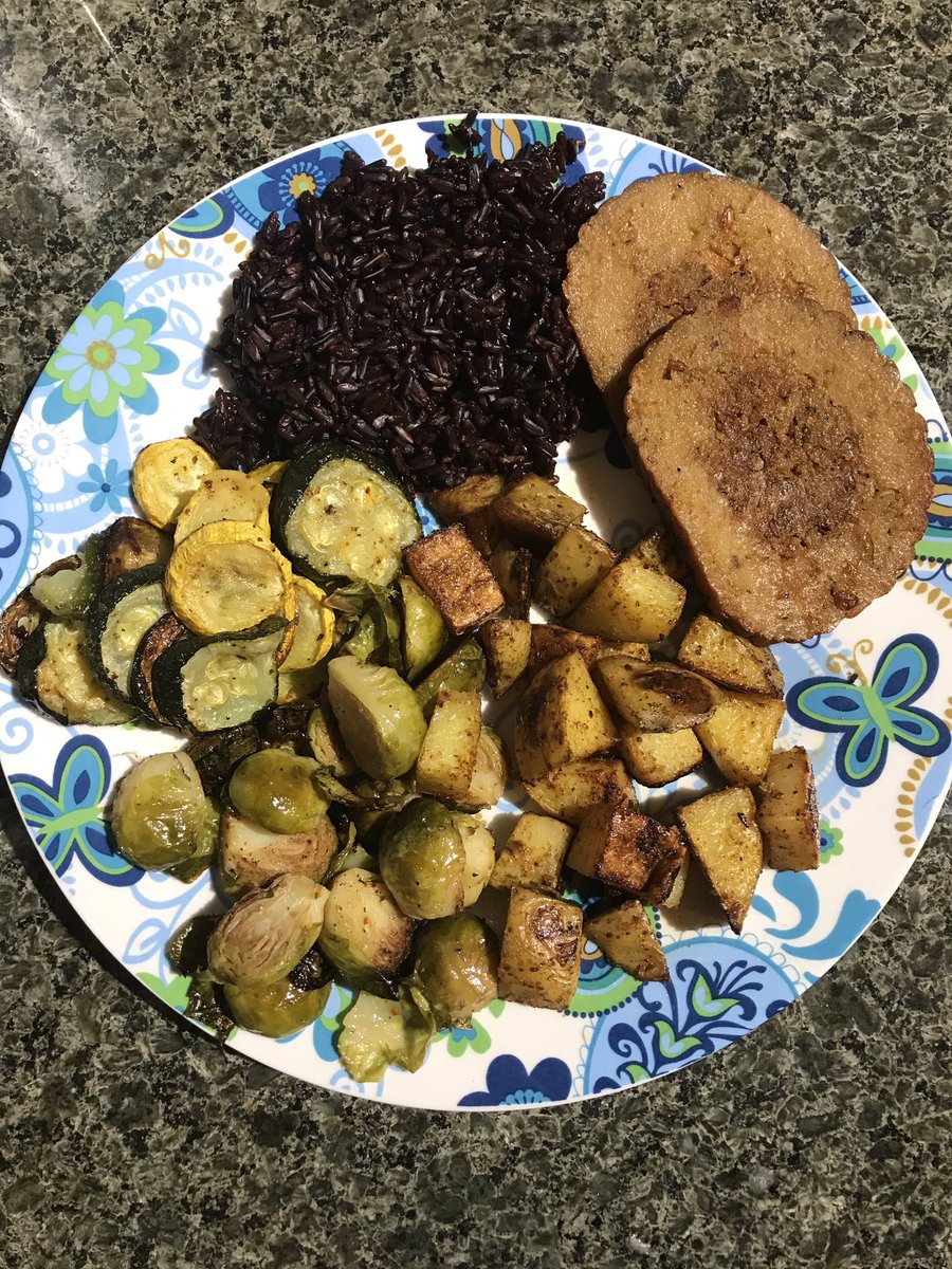 Been eating good the last few days.. 1: Black Rice, roasted potatoes & veggies and Field Roast celebration roast 2: Buffalo fried tofu, curry chickpeas and steamed veggies