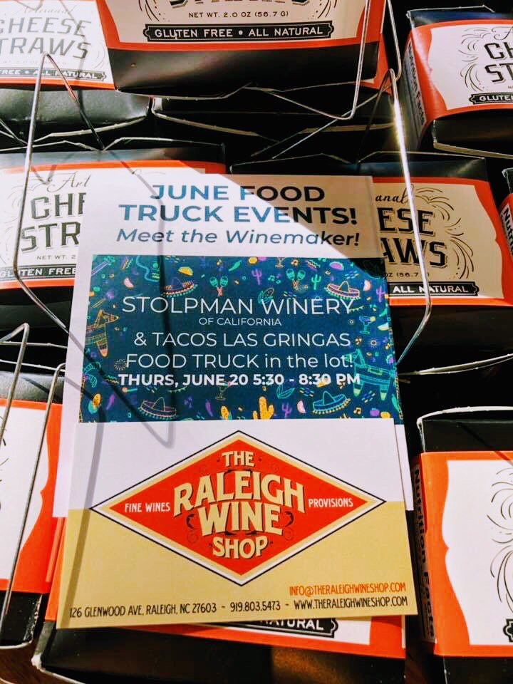 FPBC_Raleigh's tweet photo. Hey y’all! Our friends at @RaleighWineShop just got #fresh #cheesestraws, and look at the fun planned there on Thursday!  @lasgringastacos #foodtruck &amp; the Santa Barbara #wine maker from @Stolpman_Wines. Sounds like a fabulous Thursday night lineup to us!!

#FivePointsBakingCo https://t.co/zHGjEsJsDN