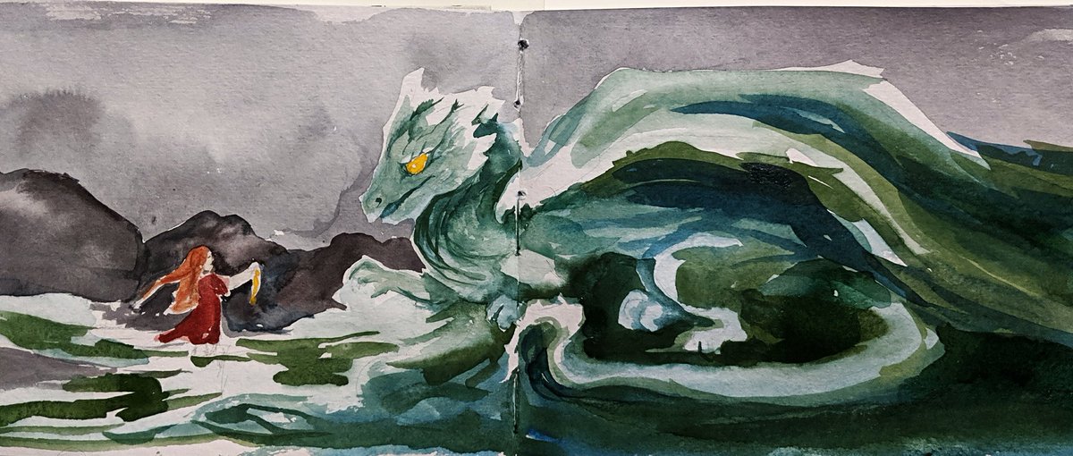 picturedragon's tweet photo. @IllusDept I love a good #Twittercrit ! This one is just a watercolor sketch that I've gotten attached to (the best ideas seem to happen when I can't sleep). I'd love to know what's working well and where I should make changes.
I'm enjoying #IllusDeptPodcast also. Thanks! https://t.co/9esm4mAhBu