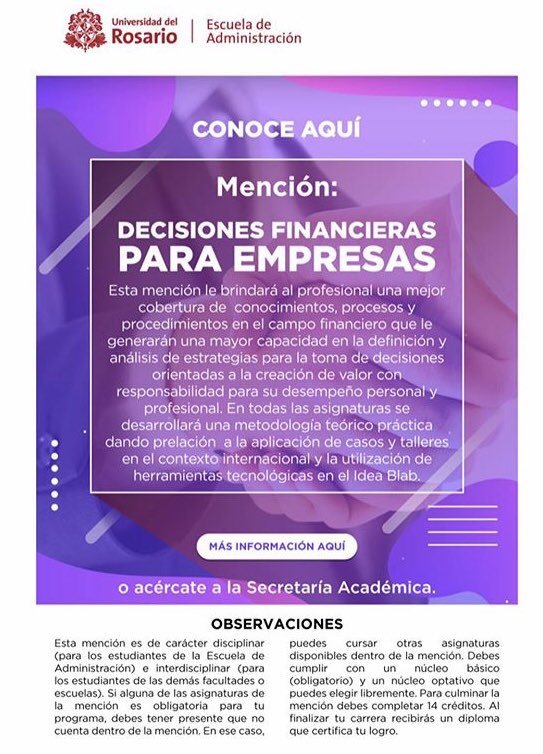 CEA_UR's tweet photo. ¿Ya conocen todas las menciones de la @admonurosario ? 🤩

Ya que estamos muy cerca a la fecha del registro de asignaturas, los invitamos a conocer todas las alternativas que pueden cursar ✨ https://t.co/e2D6zxglXm