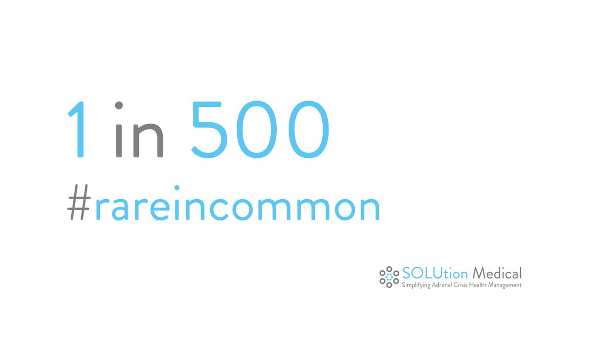 SOLUtionmedco's tweet photo. Fewer than 200,000 cases of Congenital Adrenal Hyperplasia per year in the U.S. Fewer than 20,000 cases of Addison's Disease per year. Number of people at risk for experiencing a life-threatening Adrenal Crisis: 1 in 500. Rare is more common than you may think.
#rareincommon https://t.co/aie24ntfuF