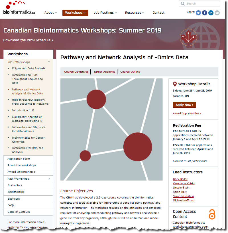 Last <a href="/Bioinfodotca/">Bioinformatics.ca</a> workshop of 2019 “Pathway and Network Analysis of -Omics Data” in #Toronto still has spots!  bit.ly/2WS8105 #bioinformatics #education 
CC/ <a href="/garybader1/">Gary Bader</a> <a href="/michaelhoffman/">Michael Hoffman @michaelhoffman.bsky.social</a> Lincoln Stein <a href="/BioinVeronique/">Veronique</a> <a href="/sara_mostafavi/">Sara Mostafavi</a> <a href="/rach_ade/">Rachade</a> <a href="/cytoscape/">Cytoscape</a> @robinhaw