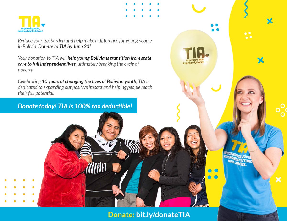 It's that time of year! Donate to TIA before 30 June to reduce your tax burden and make a difference in the lives of young people in Bolivia! Donate at bit.ly/donateTIA 
#Bolivia #EOFY #TaxTime #FightPoverty #Empowerment
