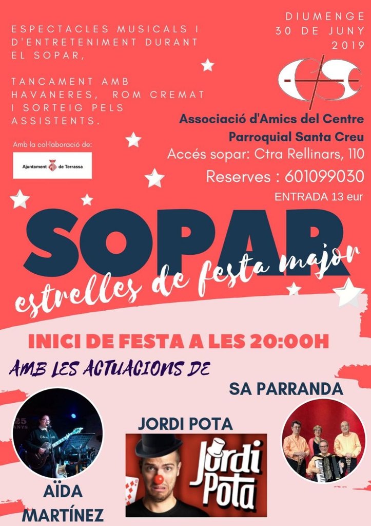 AssociacioACPSC's tweet photo. Bon dia. 
ja tenim SUPER actuacions tancades per aquest sopar estelar!!  *Últim dia de reserves el dijous 27*. Ja queda poc!!!! 
🎼🎩 https://t.co/J54G76eP2L